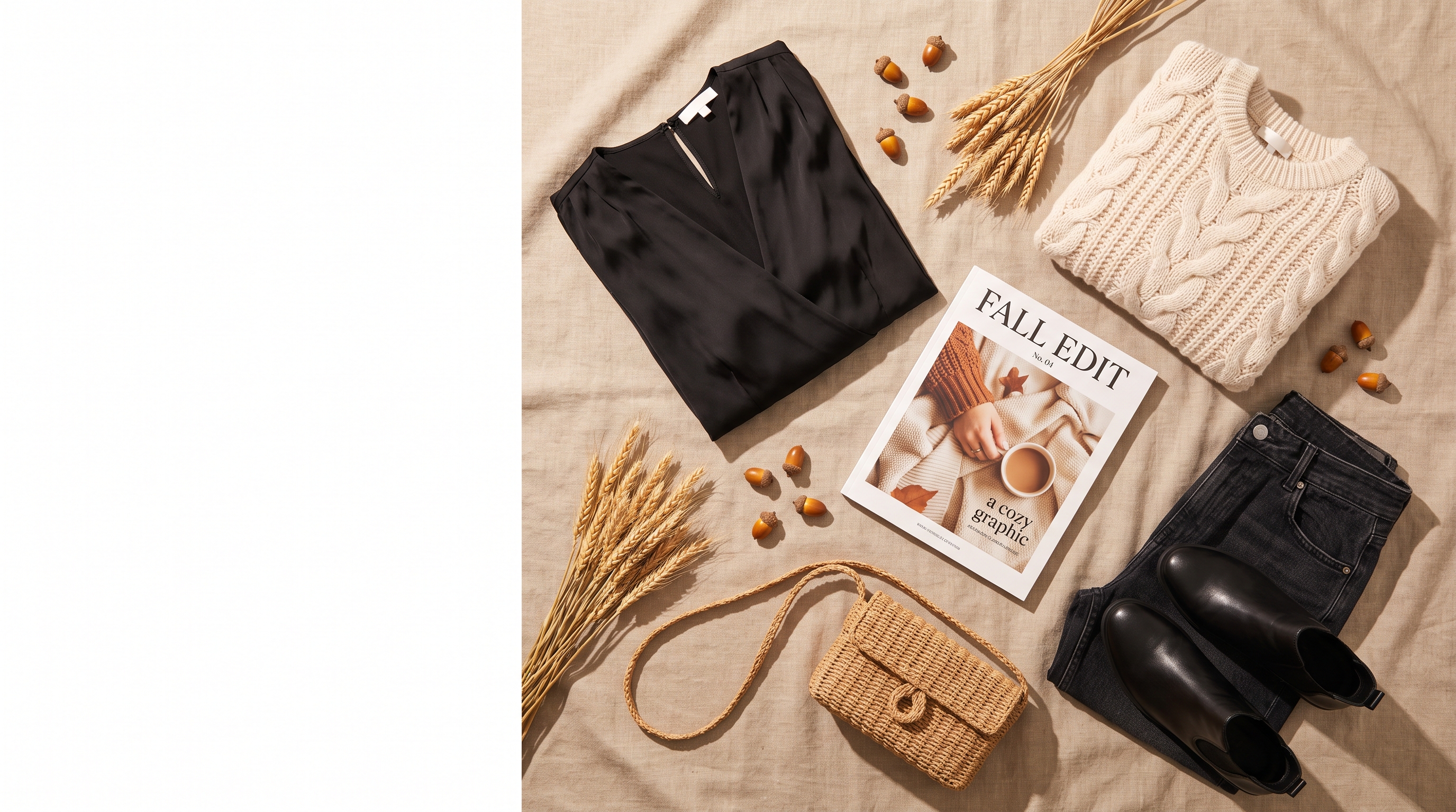 Fall pieces arranged on warm linen at Your Style Fashion